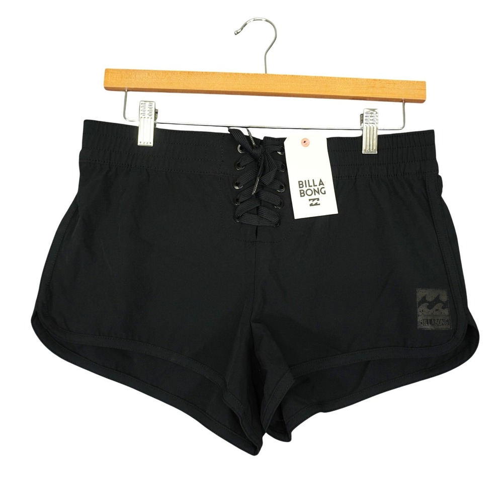 NEW Billabong Board‎ Shorts Womens M Black Sol Searcher Volley Lace Up Swim Surf